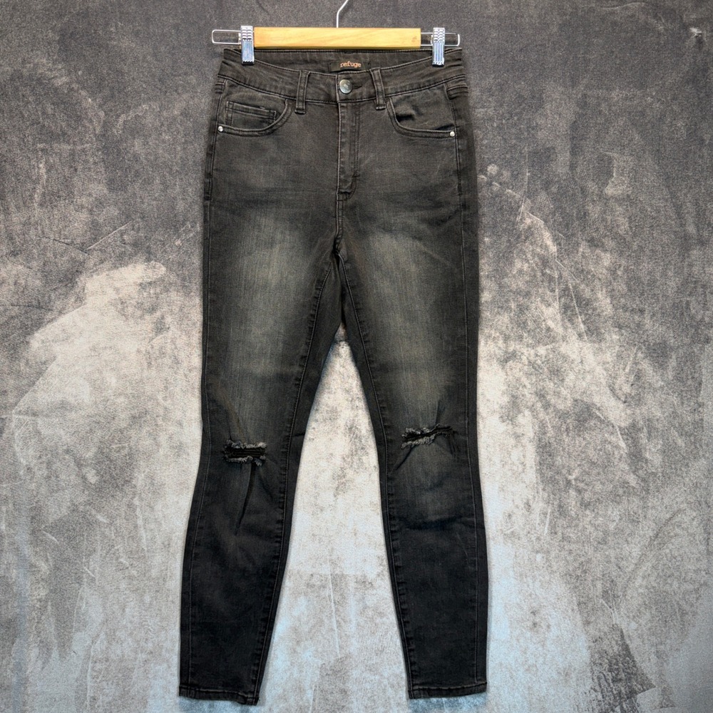 Refuge Jeans Womens 2 Charcoal Black Distressed Skinny Grunge Punk Emo